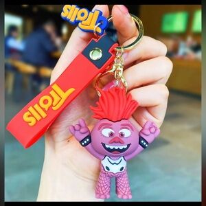 Trolls Character Silicone Keychain -Red-